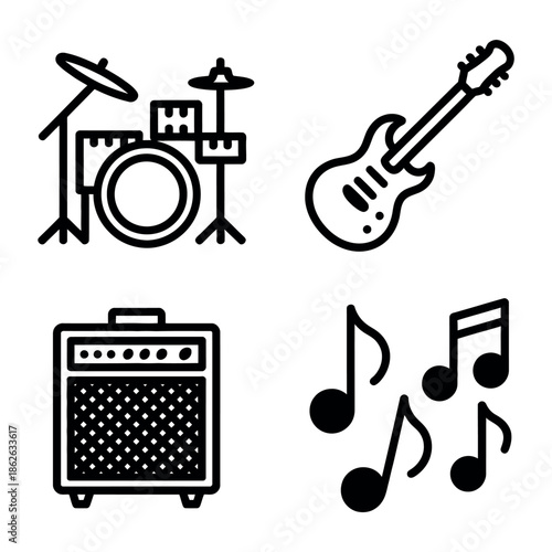 Music instruments and amplifier icon set Vector