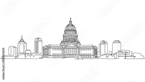 United States Capitol Building Skyline Sketch Isolated on White