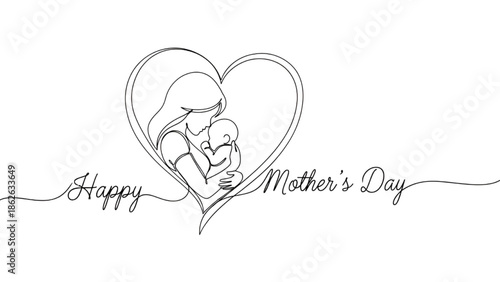 Mother Hugging Baby in Heart Shape on Mothers Day