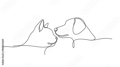 Dogs Sniffing Noses Continuous Line Art Isolated on White