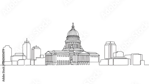 Capitol Building Cityscape Sketch with Modern Skyscrapers