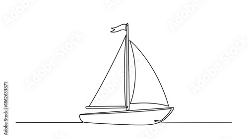 Sailboat Sailing on Calm Water Minimalist Line Art
