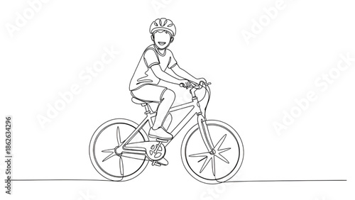 Cyclist Riding Bicycle Line Art Illustration