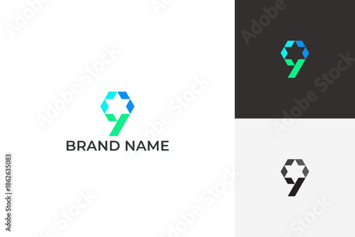 Abstract Numeric 9 star Logo Concept