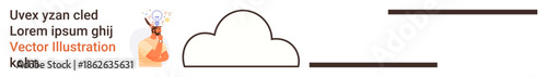 Creative thinking, innovation, brainstorming sessions, cloud computing, digital storage, futuristic ideas. A cloud icon with a side profile of a person with a light bulb. Creative thinking