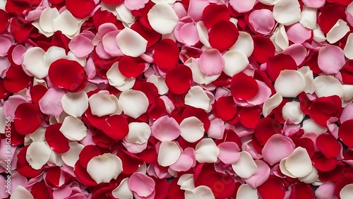 Romantic arrangement of fresh rose petals in a gradient of lovely colors