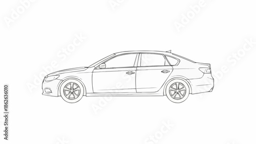 Detailed Line Art Illustration of a Modern Sedan Car.