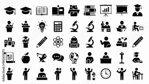 Diverse Education Icons - A Comprehensive Collection for Academic and Learning Concepts.