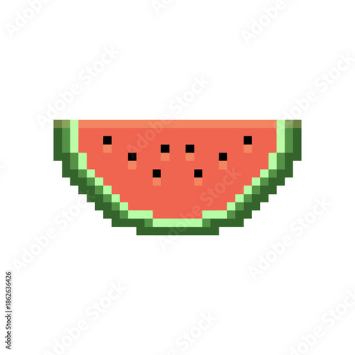 A fresh watermelon pixel-style vector icon set with playful slices, perfect for retro designs, games, apps, branding, and cheerful visuals.