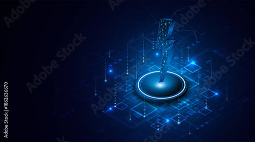 Abstract energy or lightning symbol. Innovative concept of technology circuit boards related to electric power or renewable energy. vector illustration