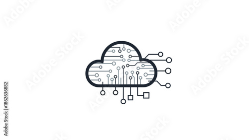 Digital Cloud Computing Technology Circuit Board Illustration.
