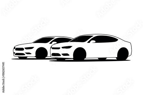 Two sleek modern cars side by side against a clean white background