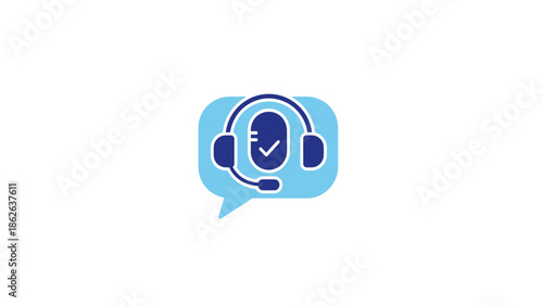 Customer Service Headset Icon with Microphone and Checkmark.