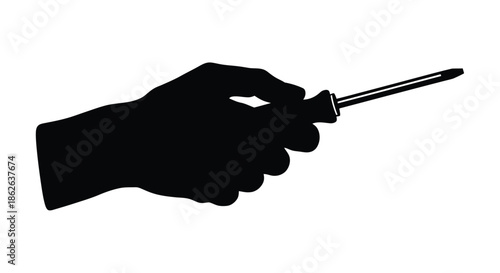 A hand firmly gripping a screwdriver tool black and white image silhouette