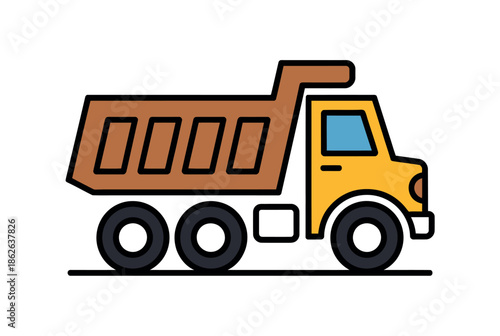 Colorful cartoon dump truck illustration for construction themes