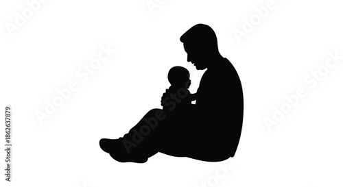A father gently holding his baby a tender moment captured in black silhouette