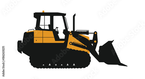 Detailed depiction of a heavy machine with a front loader a striking silhouette