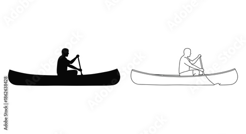 Two canoes with people rowing a dark and light depiction a striking silhouette