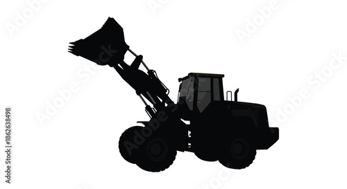 A striking black silhouette of a front end loader showcasing industrial machinery silhouette
