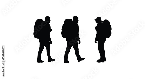 group of hikers walking outdoors with backpacks a striking black silhouette