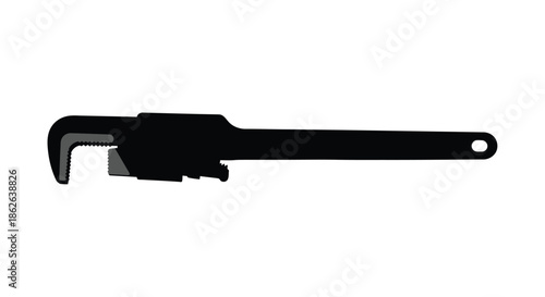 A black pipe wrench tool isolated on a white background a striking silhouette