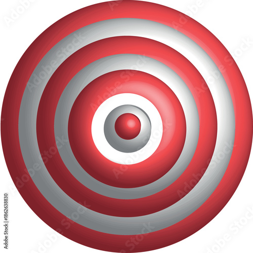 Concentric Circles Graphic with Red and Silver Gradient Effect, Abstract Spherical Design
