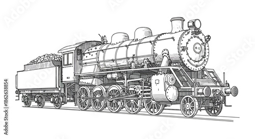 Detailed illustration of a vintage steam locomotive showcasing its classic design silhouette
