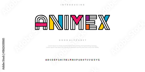 Animex Modern minimal abstract alphabet fonts. Typography technology, electronic, movie, digital, music, future, logo creative font. vector illustration