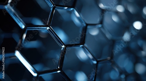 Abstract blue hexagonal pattern with bokeh effect