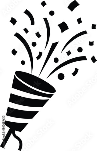 Party popper with confetti explosion silhouette icon for celebration and events