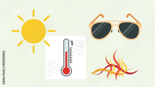 Summer heatwave illustration with sunglasses and rising temperature