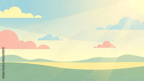 Serene landscape with pastel clouds and sunny hills