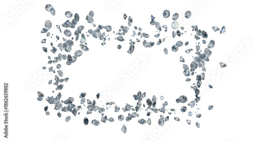 Luxury scattered diamonds background: High density brilliant cut gemstones with vivid prismatic dispersion - ACES 2.0 3D render.