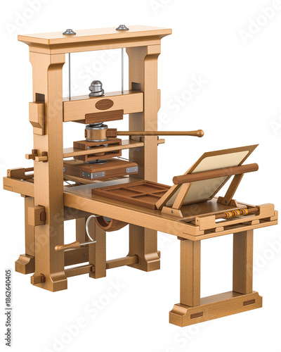 Photos Gutenberg press, vintage printing press, transparent background