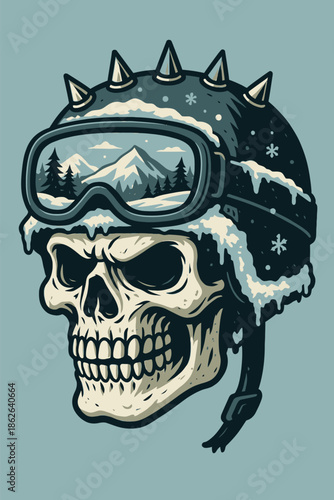 Extreme Sports Skeleton Illustration with Mountain Goggles