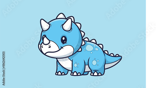 Adorable Blue Triceratops Cartoon Character with Spikes and Horns.