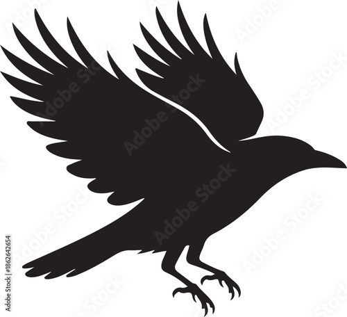 Crow Silhouette – Raven Vector Silhouette Black on White”
