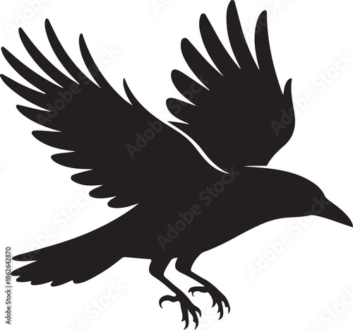 Crow Silhouette – Raven Vector Silhouette Black on White”