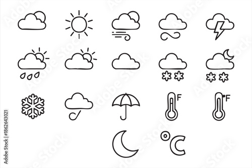 Weather Forecast Icons for Mobile Apps, UI Systems, Digital Dashboards