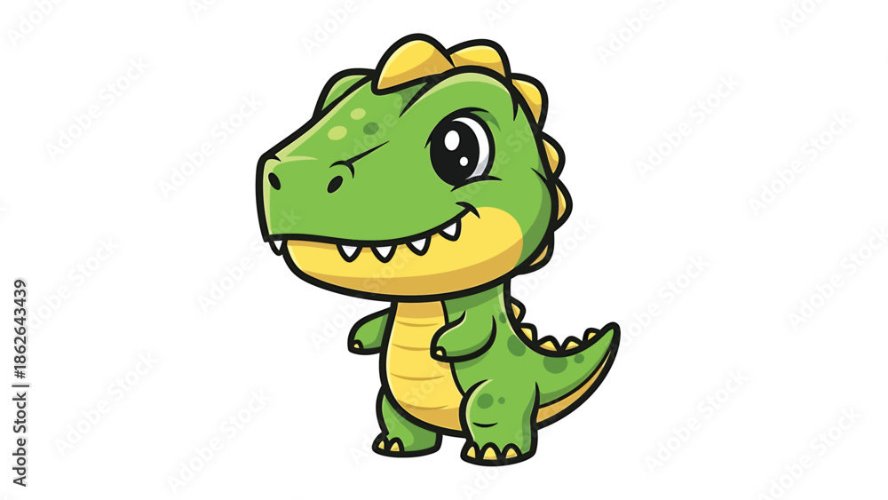 Obraz premium Adorable Cartoon Dinosaur Character with a Playful Wink.