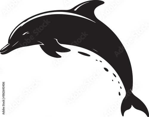 “Dolphin Silhouette – Leaping Dolphin Vector Black on White”