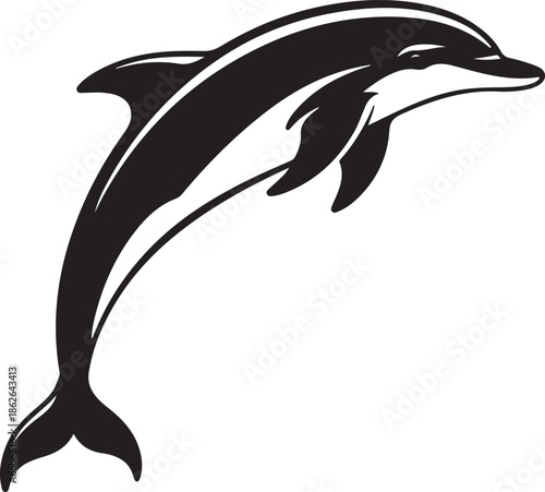 “Dolphin Silhouette – Leaping Dolphin Vector Black on White”