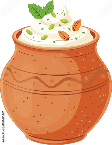 Punjabi Lassi in Clay Pot with Creamy Dessert