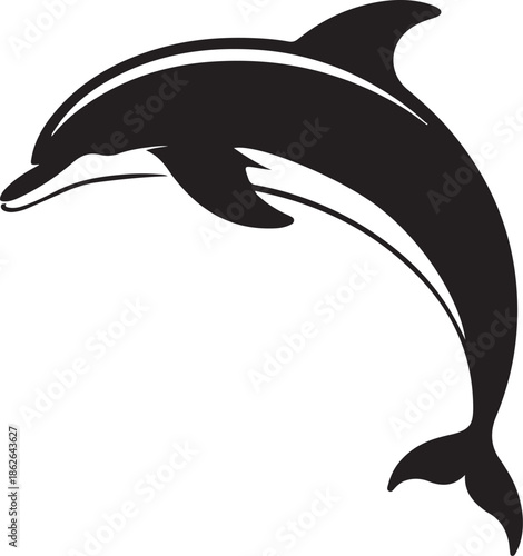“Dolphin Silhouette – Leaping Dolphin Vector Black on White”