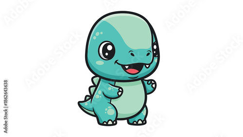Adorable Cartoon Dinosaur Character with Big Eyes and a Cheerful Smile.