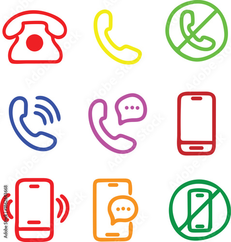 Phone icon set. Contact us symbol. Telephone call sign. Cell phone, ringing phone pictogram isolated on white background. Vector illustration.