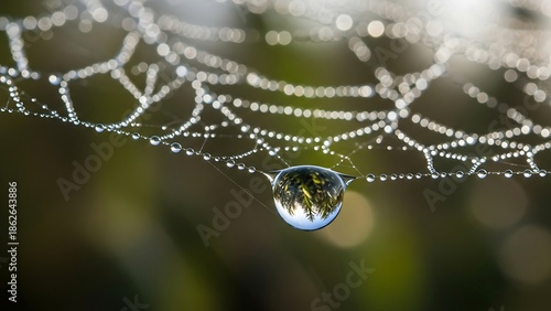 Water Droplet on Spider Web Closeup.