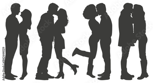 Romantic Couple Silhouettes. Love and Affection Vector Illustration Collection.