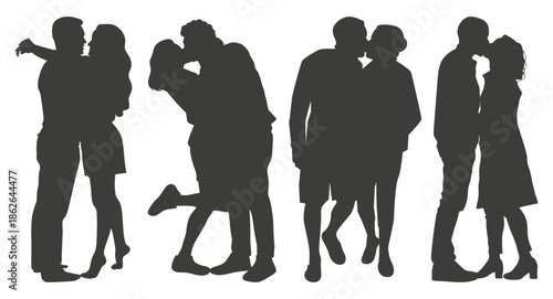 Romantic Couple Silhouettes. Love and Affection Vector Illustration Collection.