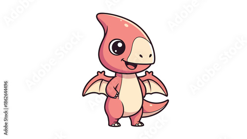 Adorable Cartoon Pterodactyl Character with a Friendly Expression.